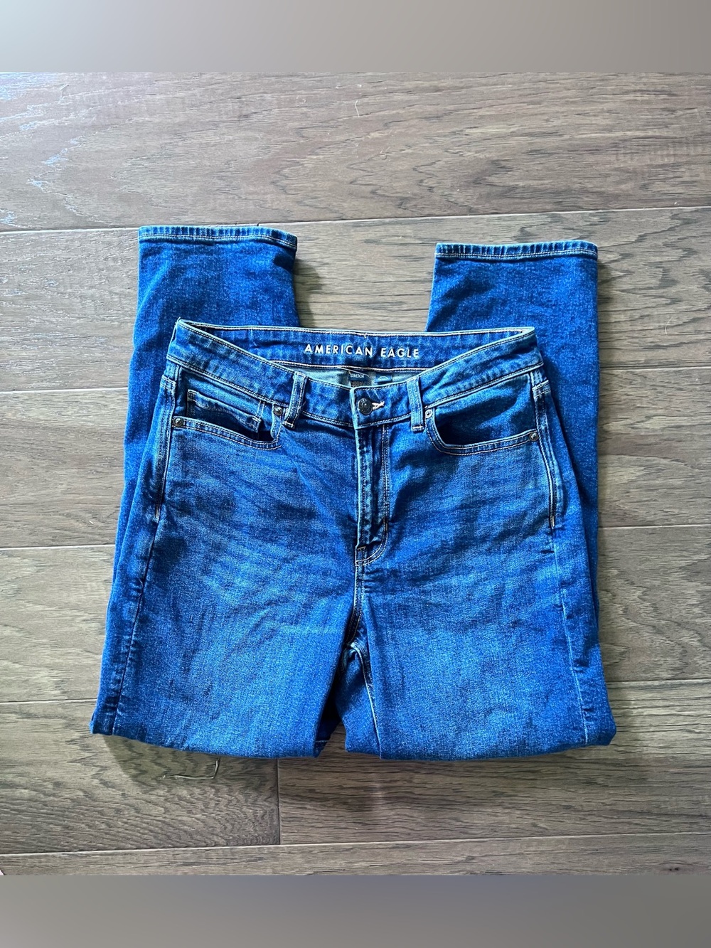 American Eagle Size 10 Mom Jeans High Rise Dark Blue Denim 5-Pocket Pockets